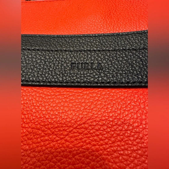 Furla Pebbled Leather Crossbody Bag - Red Orange & Black Unisex - Picture 5 of 16